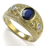 Men's Sapphire Ring 10k Gold White & Blue