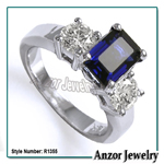 Ceylon Sapphire Diamond Ring in 18k White Gold