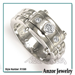 Men's 18k White Gold Burnish Set Diamond Ring