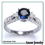 10k White Gold Ceylon Sapphire Diamond Ring
