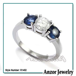 14k Gold Sapphire Diamond Stone Ring Ring