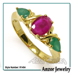 Three-Stone Emerald Ruby Ring 18k Gold