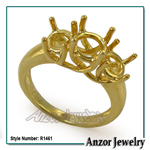 14k Yellow Gold 3 Stone Trellis Ring Setting