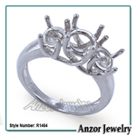14k White Gold 3 Stone Trellis Ring Setting
