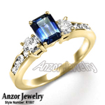 Emerald-Cut Sapphire and Diamond Ring 14K