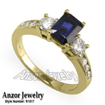 Emerald-Cut Sapphire and Diamond Ring 18K