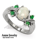14k White Gold Opal Emerald Ring