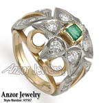 Russian Style 14k Gold Diamond & Emarald Ring