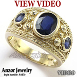 Etruscan Byzantine Style Men's Sapphire Ring 14k