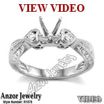 14k Solid White Gold Semi-Mount Diamond Ring