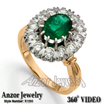 Russian Style Emerald Diamond Ring 14K 585