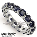 Blue Ceylon Sapphire Wedding band 14k Gold
