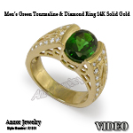 Men's Green Tourmaline & Diamond Ring 18K