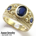 Men's Ring Genuine Ceylon Sapphire 10k Gold