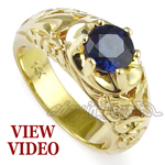 Men's 14k Yellow Gold ROCOCO design Sapphire Ring