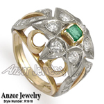 Russian Style 18k Gold Diamond & Emarald Ring
