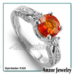 Orange Sapphire Diamond Ring 14k