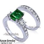 14k Gold Emerald Diamond Engagement Ring Set