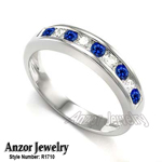 Channel Set Round Diamond and Sapphire Ring 18k