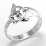 14k Solid White Gold Cat Head Ring