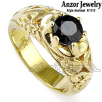 Men's 18k Gold ROCOCO design black Diamond Ring