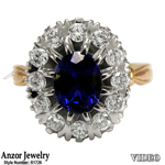 Russian Style Sapphire Diamond Ring 14K 585