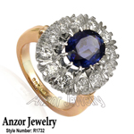 Russian Style Sapphire Diamond Ring 18K
