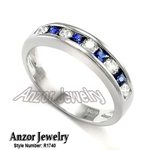 Channel Set Round Diamond and Sapphire Ring 18k