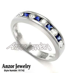 Channel Set Round Diamond & Sapphire Ring Platinum