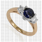 14k White Gold Sapphire Diamond Three Stone Ring