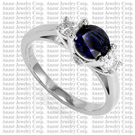 14k White Gold Sapphire Diamond Three Stone Ring