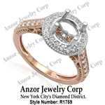 Pave Diamond setting ring in 14k gold