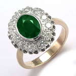 Russian Style Emerald Diamond Ring 14K