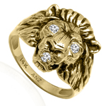 Men's Ring 14k Yellow Gold Lion Diamond Ring