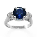 14k Gold Sapphire Diamond Three Stone Ring