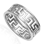 Men's  14k White Gold Greek Key Ring