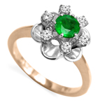 Russian Jewelry 14k Gold Emerald Diamond Ring