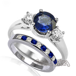 14k Gold Shappire Diamond Engagement Ring Set