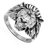 Men's Ring 14k White Gold Lion Ring