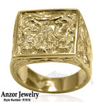 Lions Facing The Ten Commandments Ring in 14k Gold