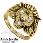 Men's Lion Ring 14 yellow gold antique finish
