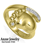 18k Solid yellow Gold Ring Human Feet Ring