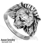 Men's Lion diamond Ring in sterling Silver