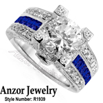 14k Diamond Sapphire & White Topaz Engagement Ring