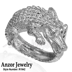 Men's Crocodile Ring 14k White Gold