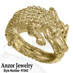 14k Yellow Gold Crocodile Ring Men's Ring