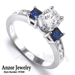 Princess Sapphire Diamond Ring in Platinum