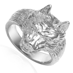 Men's wolf head ring in 14k Solid White Gold