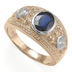 Men's Ring Sapphire and Diamonds in 14k