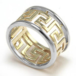 Men's 14k Yellow White Gold Greek Key Ring